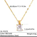 Collier en acier inoxydable plaqué or 18K avec pendentif zircone cubique carré pour femme. - Plaqué or 18K / Or - Style Zircon Blanc Carré 2 (XL-YS379)