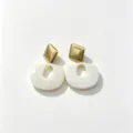 Detailed view of fashionable geometric resin earrings with gold studs and white oval pendants. - 2# (White)