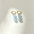 Elegant gold hoop earrings with dangling light blue natural stone round beads, delicate design. - No.2 Gold