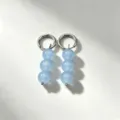 Detailed close-up of light blue natural stone beaded dangle hoop earrings with elegant silver metal. - No.2 Silver