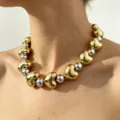 Chunky gold heart and silver ball statement necklace fashion jewelry accessory for women - 3#