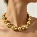 Chunky gold heart and round bead necklace, stylish statement jewelry for women daily wear. - 4#