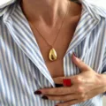 Fashion 18k gold plated stainless steel smooth teardrop pendant necklace for women daily wear. - Gold