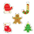 Detailed close-up of 5-piece stainless steel Christmas cookie cutters featuring festive shapes. - Set I