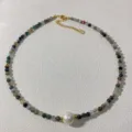 Bohemian handmade beaded necklace with natural stones and pearl pendant for women fashion jewelry - 4#
