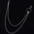 Details of the double layer metal bead pants chain with large round ring and secure lobster clasps. - Double-Layer Ring and Bead Chain