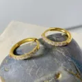Stainless steel gold-colored hoop earrings with sparkling cubic zirconia stones for women. - 2.0*12mm / Gold
