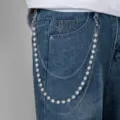 Multi-strand rhinestone pants chain silver metal hip hop punk jeans chain fashion accessory - XY-1842 (Silver Rhinestone)
