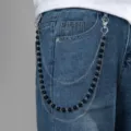 Multi-layer waist chain punk hip-hop jeans chain with black beads and metal links silver - XY-1843 (Black Beaded)
