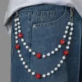 Rhinestone crystal waist chain hip hop punk jeans chain red silver decorative pants chain - XY-1861 (Red White Contrast)