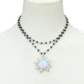 Elegant double layer black beaded necklace with glowing sun pendant detail for women fashion. - Opal