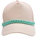 Beige baseball cap featuring a mint green rhinestone chunky chain detail for trendy look. - Green Hat Chains