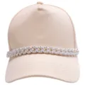 Beige baseball cap with sparkling rhinestone chain detail stylish fashion accessory for women. - White Hat Chain