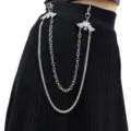 Catena da cintura gotica con ciondolo pipistrello doppio strato punk catena pantaloni donna uomo moda. - Catena da Pantalone a Doppio Strato con Ciondolo Pipistrello / Argento