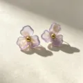 Sweet purple resin flower stud earrings with gold center, chic ins style everyday jewelry. - Colorful
