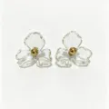 Clear resin flower stud earrings with gold ball center, elegant sweet floral jewelry detail. - Clear