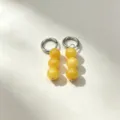Exquisite yellow round bead drop earrings with silver metal huggie hoops for women daily wear. - No.6 Silver