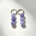 Chic natural stone purple beaded hoop earrings for women, minimalist daily jewelry. - 8# Silver