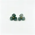 Dark green resin flower stud earrings with gold bead detail, sweet floral chic jewelry style. - Dark Green