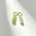 Green natural stone bead dangle hoop earrings for women, unique gold tone design jewelry. - Size 9 Gold