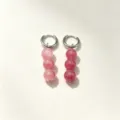 Colorful natural stone beaded hoop earrings, unique pink gemstone dangle earrings for women. - Size 11 Silver