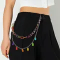 Trendy colorful acrylic gummy bear pendant double layer waist chain for women fashion belt. - Style 1