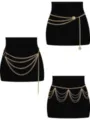 Retro gold-tone multi-layer metal waist chain punk body chain fashion women jewelry - Three-Piece Set / Gold