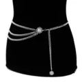 Elegant multi-layer silver waist chain for women, retro metal body chain detail accessory. - Sunflower Waist Chains / White K/Silver
