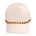 Beige baseball cap featuring a dazzling rhinestone crystal ball chain accessory detail. - Orange
