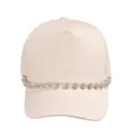 Beige baseball cap with rhinestone chain stylish accessory for women trendy sun hat - White