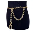 Gold chain belt for women metal waist chain chic punk style body jewelry detail view - CCB Pendant Waist Chain / Gold