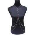 Vintage faux pearl multi-layer body chain metallic fashion accessory for women party wear. - Gold