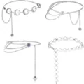 Silver metal waist chain body chain set, vintage moon and evil eye pendant jewelry for women. - 4-Piece Set - White K