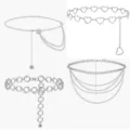 Chaîne de taille en métal argenté ensemble pour femmes mode strass cœur bijoux accessoire. - Parure de bijoux quatre pièces / Argent