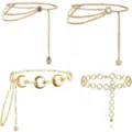 Detailed view of women's vintage gold multi-layer waist chains and body jewelry. - 4-Piece Set Gold