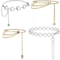 Women retro metal waist chain multi-layer body chain boho waist belt fashion jewelry - 4-Piece Set - Gold & White K