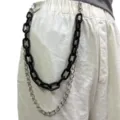 Double layer waist chain black plastic and silver metal pants chain fashion streetwear jewelry - Black