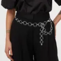Silver metal ring waist chain detail, versatile body chain for women, chic adjustable belt. - Double Ring Waist Chain / White K/Silver