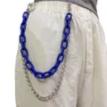 Detailed view of double layer waist chain featuring a bold blue plastic link and a sleek silver metal chain. - Sapphire Blue