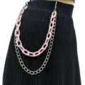 Chunky pink plastic and silver metal double layer waist chain fashion pants chain for women - White