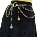 Gold multi-layer waist chain with moon and sun pendants, chic retro body chain accessory. - Gold