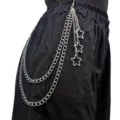 Punk style multi-layer metal pants chain with star pendants for cool street hip hop fashion wear. - Pentagram Pants Chain / White K Gold