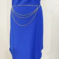 Closeup of multi-layer metal chain waist belt, silver body chain jewelry detail view. - Silver