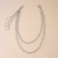 Close-up of punk style multi-layer silver metal pants chain with cute star pendants and clasps. - Star Double-Layer Pants Chain / Silver