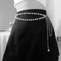 Elegant artificial pearl waist chain for women, stylish metal tassel body chain accessory. - Silver Tone