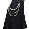 Multi-layer fashion waist chain featuring faux pearls and silver metal links for women. - Artificial Pearl Multi-Layer Pants Chain (White K)