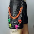 Punk multi-layer waist chain with colorful alien pendants and metal links for trendy streetwear. - Orange Chain Style / Orange