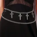 Zilveren kruis ketting riem voor vrouwen, goth punk meervoudige lichaam ketting accessoire. - Dubbellaagse Kruis Taille Ketting / Wit K
