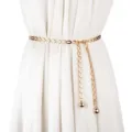 Gold metal waist chain for women, chic vintage design with hanging ball pendants for dresses. - Style 1 Waist Chain - Gold