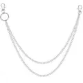 Close-up detail of double layer metal pants chain, punk style waist chain accessory. - Double Layer Pant Chain / Silver